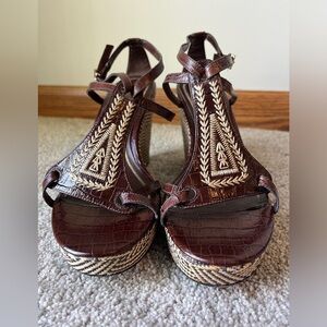 Nine West Safario Wedge Sandal | Size 8.5 | Brown Beige Snake Skin | Worn Once